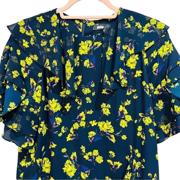 GOEN.J flower print ruffle sleeve floral silk top blouse size medium - Picture 7 of 12